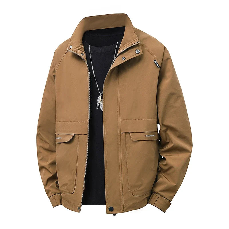 Men's Stand Collar Work Jacket Slightly Loose Waterproof Windproof Jacket Youth Work Jacket Men