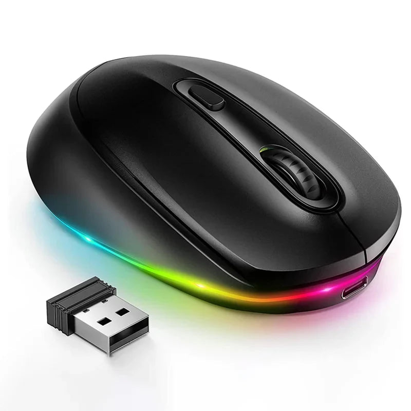 BOW Purple Wireless Mouse Rechargeable Mouse for Laptop Small Cordless Mice Quiet Click LED Rainbow Lights for Computer