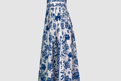 Wholesale A-Line Loose Flower Print Split-Joint Lapel Maxi Dresses