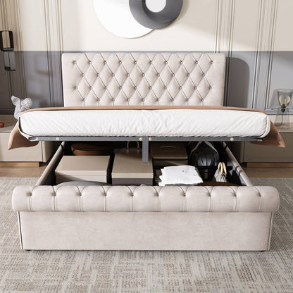 Wholesale Luxury Velvet King Size Bed Frame with Underbed Storage