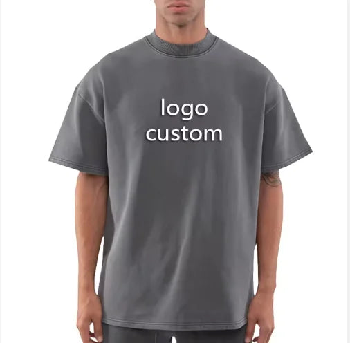 Blank Drop Shoulder Rib O-neck Oversized T-shirt for Men Men's Heavy Cotton t Shirt High Quality Custom LOGO Desgin