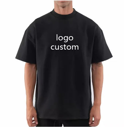 Blank Drop Shoulder Rib O-neck Oversized T-shirt for Men Men's Heavy Cotton t Shirt High Quality Custom LOGO Desgin