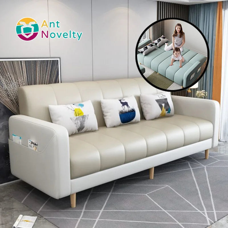 Modern Dual-Use Fabric Latex Sofa Bed Small House Foldable Three-Person Living Room Furniture for Simple Modern House