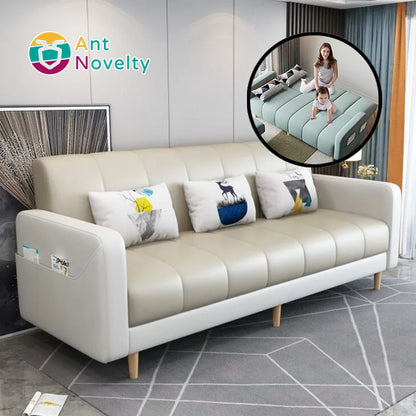 Modern Dual-Use Fabric Latex Sofa Bed Small House Foldable Three-Person Living Room Furniture for Simple Modern House