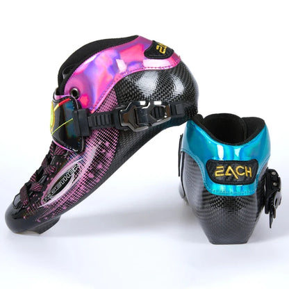 Professional Carbon Fiber Speed Skating Shoes for Boys 4-Wheel 100mm/90mm Roller Inline Skates with Aluminum Chassis PU Material