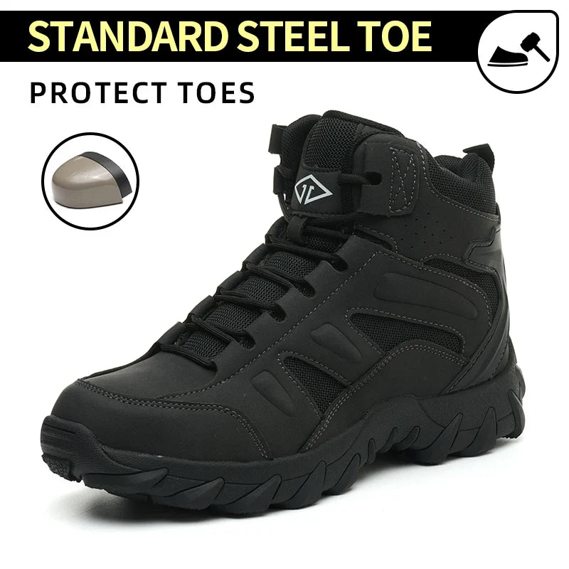 Men's Steel Toe Safety Shoes, Microfiber Upper Rubber Sole, Anti-slip Wear-resistant Breathable Working Shoes for Men