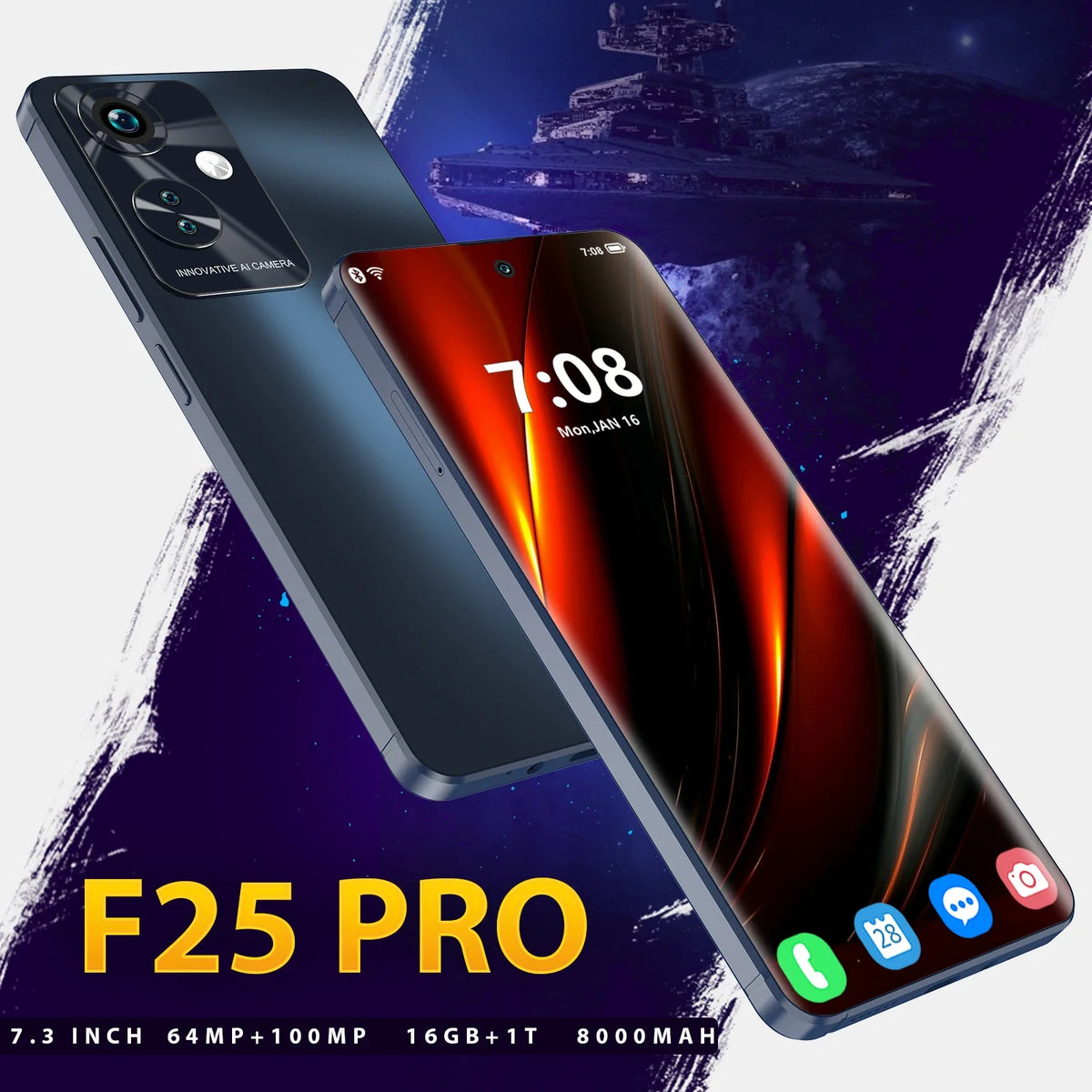 F25 PRO 5G Android 13.0 Smartphone 16G+1TB Mobilephone 7.3 Inch P50 Pro Mobile Phones