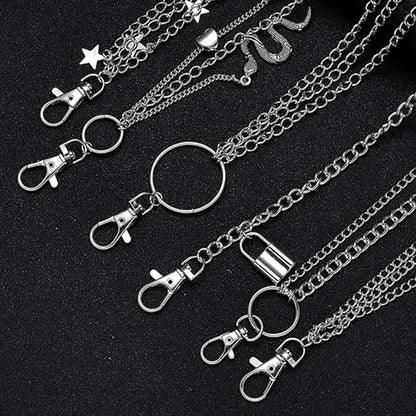 Edgy Pants Chains W/ Butterfly-Star-Snake Charms for Men Women - Hip Hop Punk Goth Belt Loop Jeans Accessories