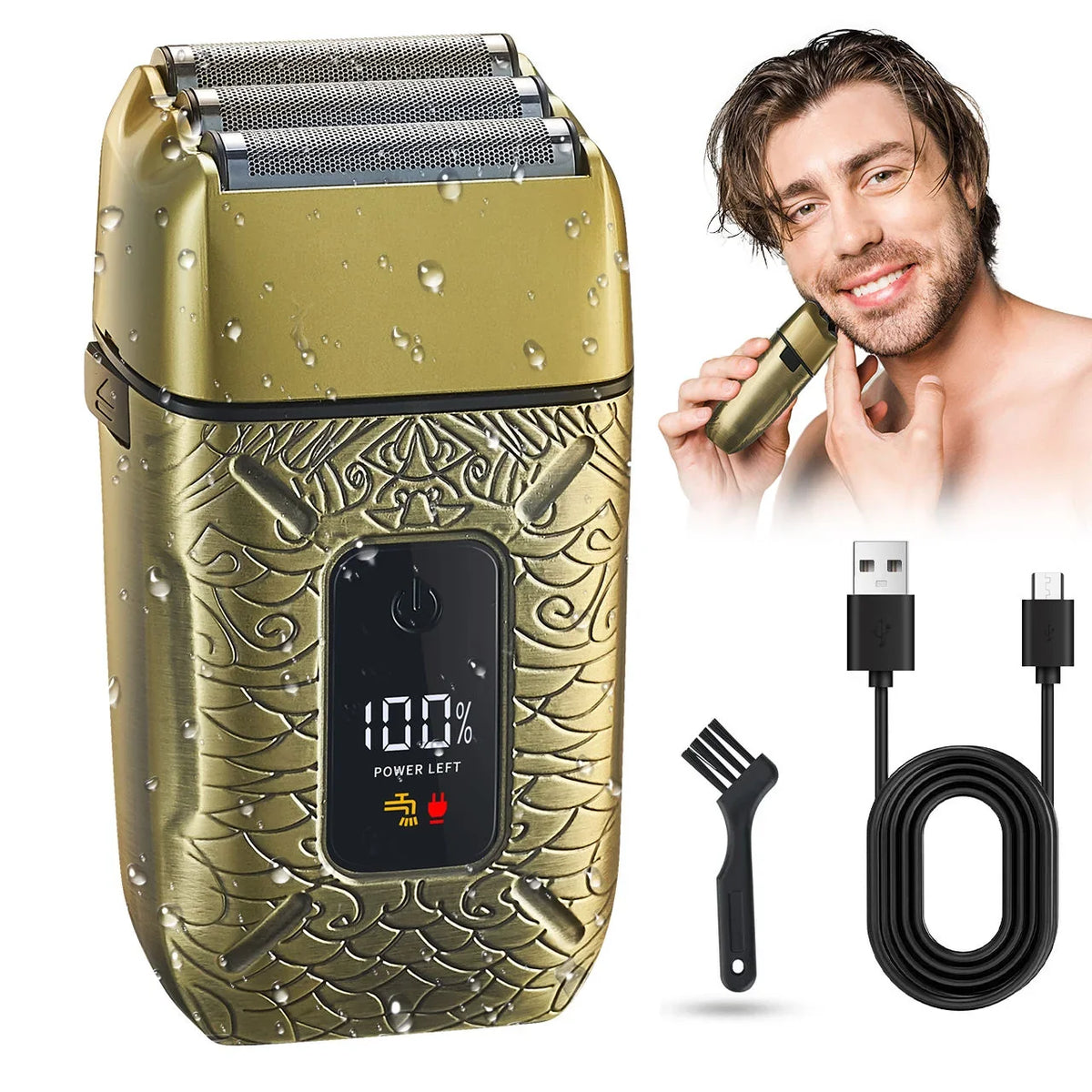 3-blade Men's Reciprocating Rotary Shaver USB Rechargeable Wet and Dry Use Gift for Men