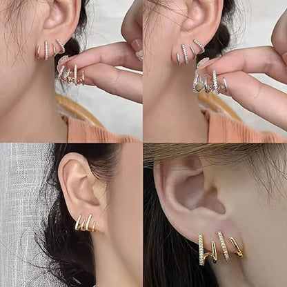ZF Gold Zircon Butterfly Claw Piercing Stud Set Elegant Minimalist Dinner Party Women Fashion Jewelry Accessories