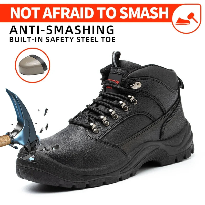 Men's Work Safety Boots Steel Toe, Microfiber Upper EVA Sole, Lightweight Breathable Durable Protective Footwear for Men
