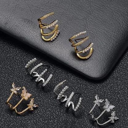 ZF Gold Zircon Butterfly Claw Piercing Stud Set Elegant Minimalist Dinner Party Women Fashion Jewelry Accessories