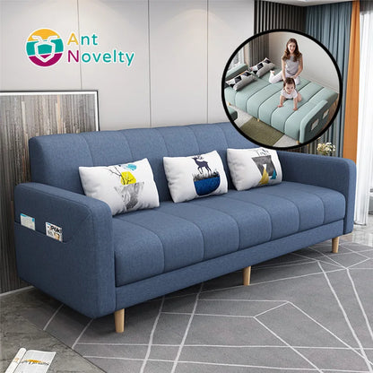 Modern Dual-Use Fabric Latex Sofa Bed Small House Foldable Three-Person Living Room Furniture for Simple Modern House