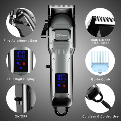 Hatteker Cordless Professional Men's Electric Hair Clippers Beard Trimmer Set Facial Grooming Set for Men
