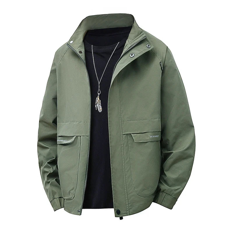 Men's Stand Collar Work Jacket Slightly Loose Waterproof Windproof Jacket Youth Work Jacket Men