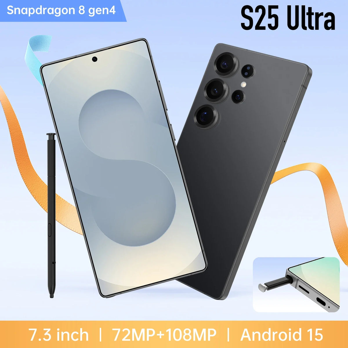 New Global Version S25 Ultra Full-Screen 4G 7.3-Inch Smartphone HD Resolution LTE Cellular OctaCore CPU Waterproof