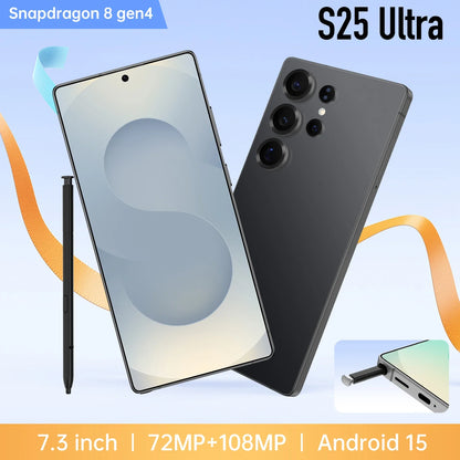 New Global Version S25 Ultra Full-Screen 4G 7.3-Inch Smartphone HD Resolution LTE Cellular OctaCore CPU Waterproof