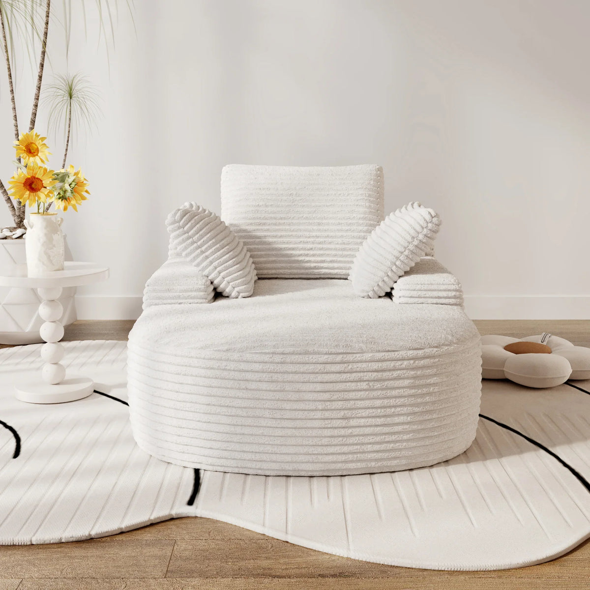 Atunus Vacuum Compressed Shipping Single Sofa Corduroy Fabric Cover White Lazy Sofa Furniture for Bedroom Livingroom in Stock