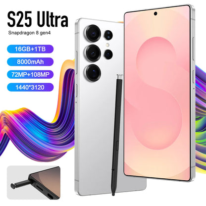 US Warehouse S25 Ultra 5G Smartphone 7.3 Inch 16GB+1TB Memory 4 Cameras Face ID Built-in Stylus LTE Cellular 108MP Unlocked