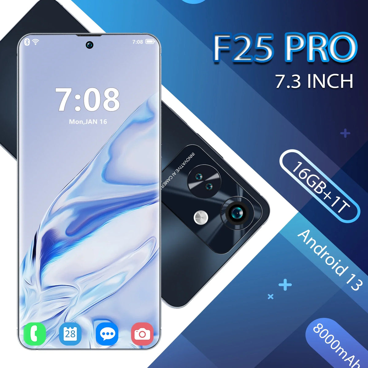 F25 PRO 5G Android 13.0 Smartphone 16G+1TB Mobilephone 7.3 Inch P50 Pro Mobile Phones