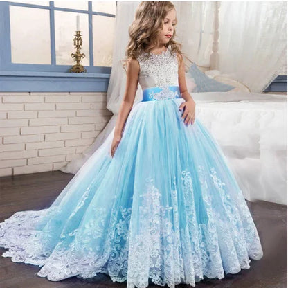 MQATZ Luxury Kids Evening Ball Gown Princess Sleeveless Solid Pattern Long for Birthday Party Prom Wholesale for Children LP-231
