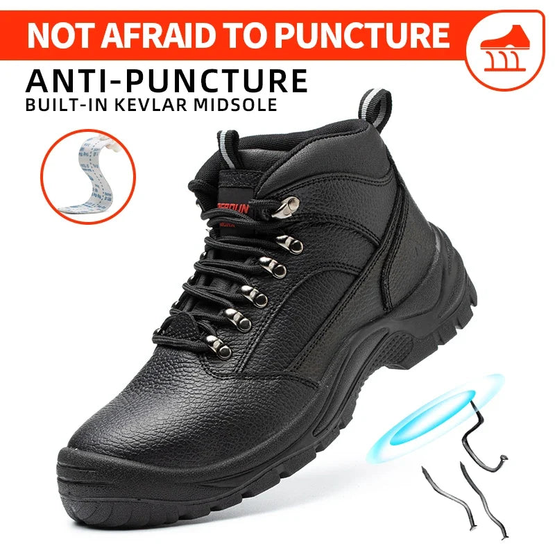 Men's Work Safety Boots Steel Toe, Microfiber Upper EVA Sole, Lightweight Breathable Durable Protective Footwear for Men