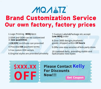 MQATZ Luxury Kids Evening Ball Gown Princess Sleeveless Solid Pattern Long for Birthday Party Prom Wholesale for Children LP-231
