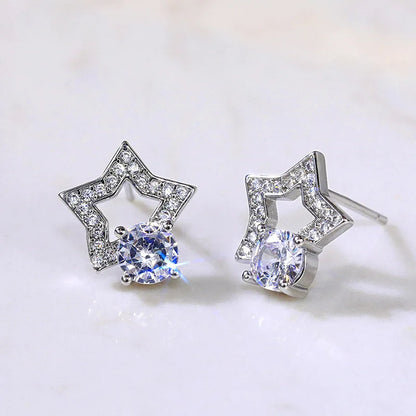 Star-Shaped Copper Stud Earrings with Cubic Zirconia Model E789 for Women Fashion Jewelry Accessories