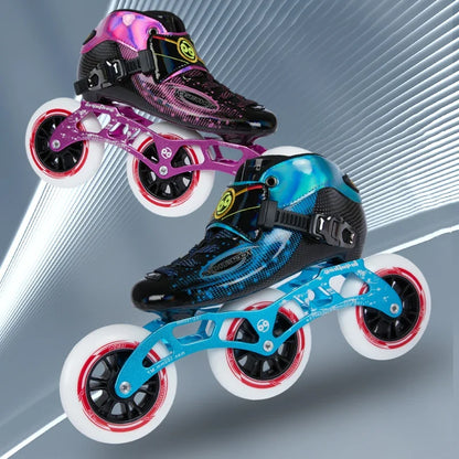 Professional Carbon Fiber Speed Skating Shoes for Boys 4-Wheel 100mm/90mm Roller Inline Skates with Aluminum Chassis PU Material