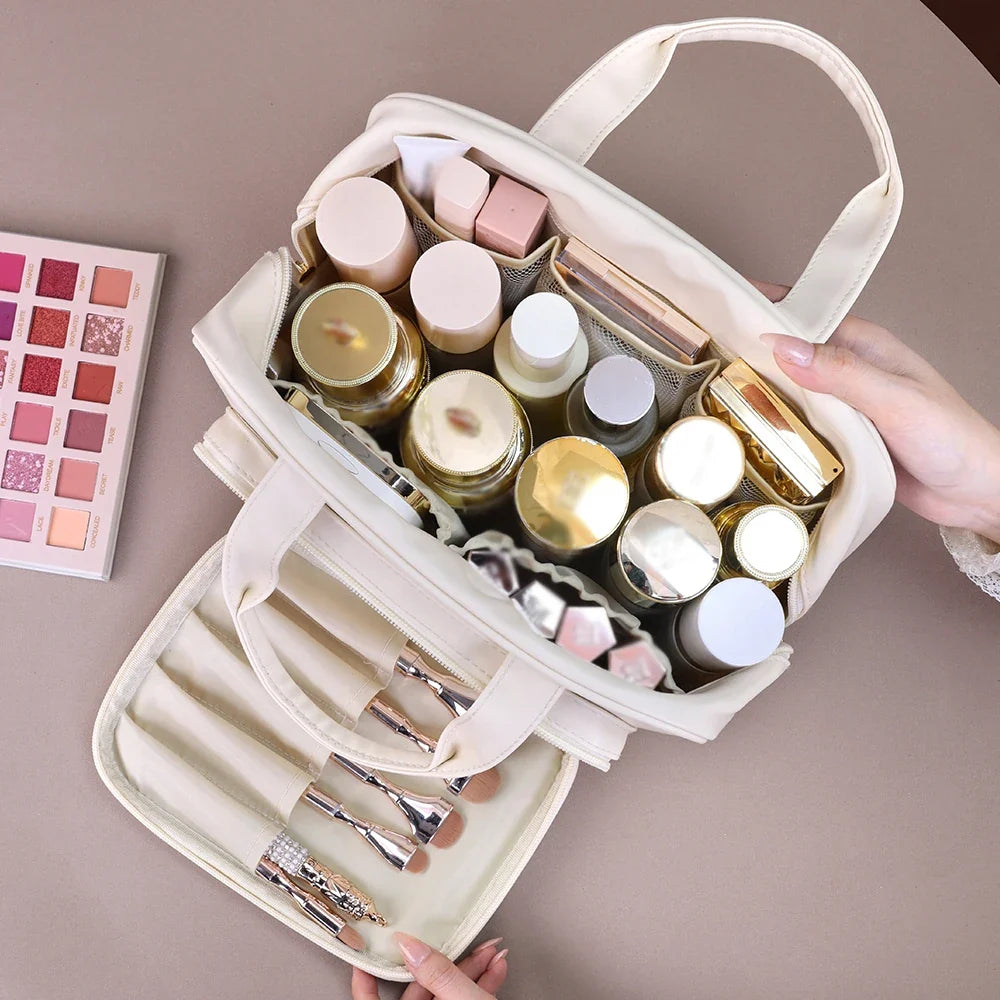 Large Capacity PU Cosmetic Bag Portable Makeup Organizer Options For Travel & Daily Use, Cosmetic Toiletry Storage