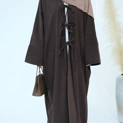 2024 Arabic Women  Corduroy Abaya Dress Ramadan Eid Dubai Modest Cardigan Islamic Party Robe Fashion Turkey Winter Solid Coat