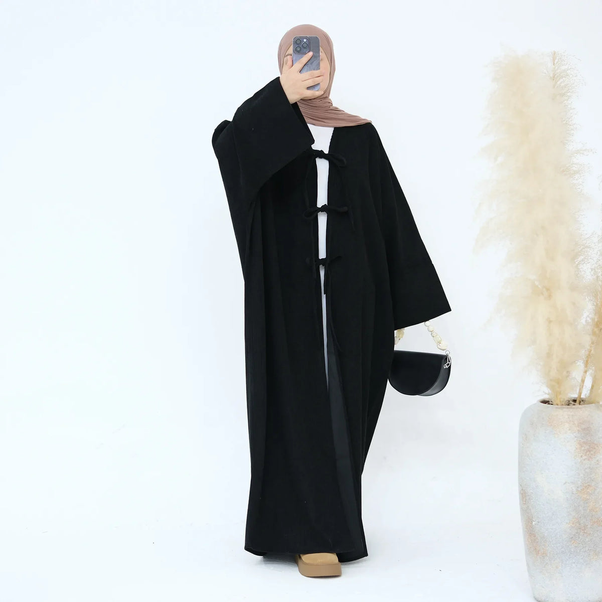 2024 Arabic Women  Corduroy Abaya Dress Ramadan Eid Dubai Modest Cardigan Islamic Party Robe Fashion Turkey Winter Solid Coat