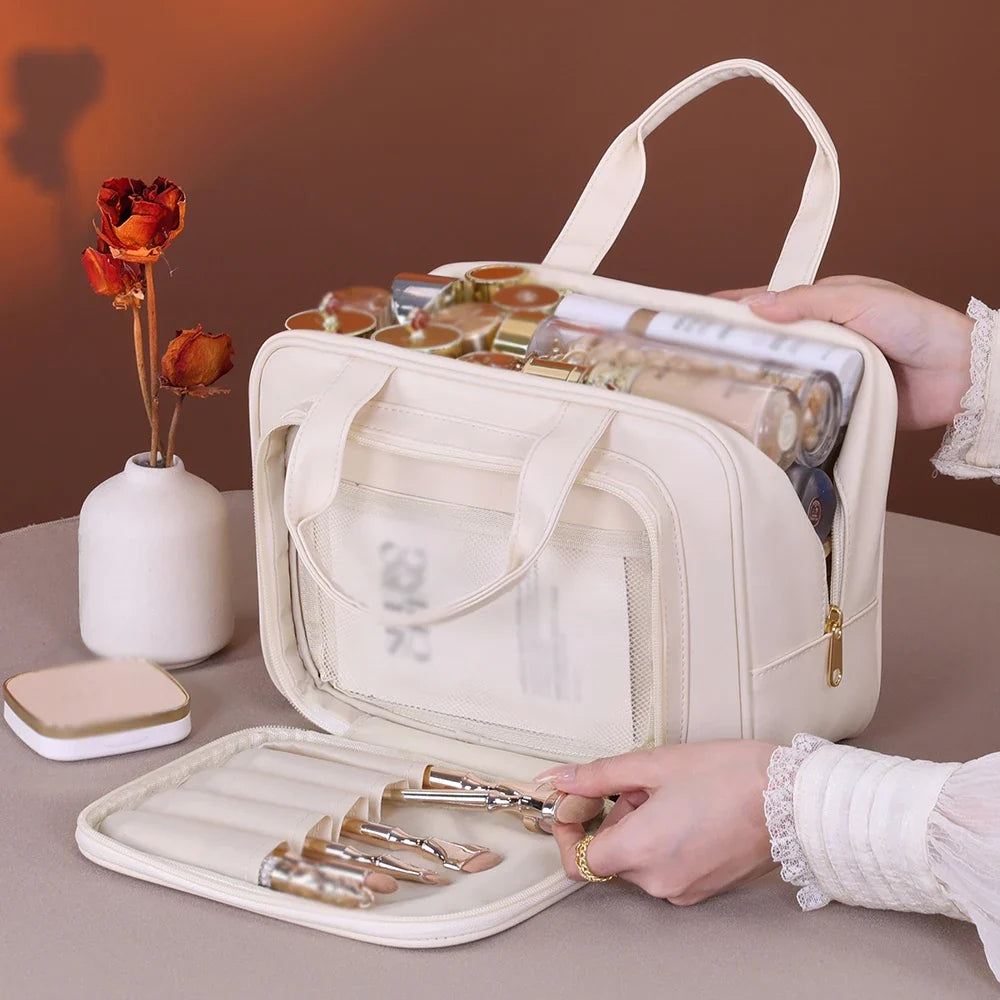 Large Capacity PU Cosmetic Bag Portable Makeup Organizer Options For Travel & Daily Use, Cosmetic Toiletry Storage