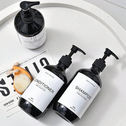 500ml Shampoo Body Wash Conditioner Dispenser Bottle Bathroom Waterproof Pre-Labeled Refillable Shampoo Bottle Soap Container