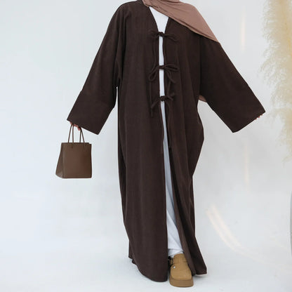 2024 Arabic Women  Corduroy Abaya Dress Ramadan Eid Dubai Modest Cardigan Islamic Party Robe Fashion Turkey Winter Solid Coat