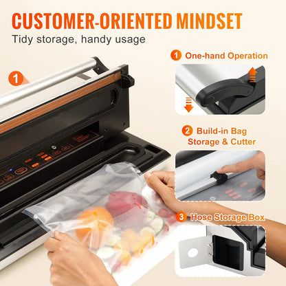 SucceBuy Commercial Vacuum Sealer Machine Multifunction Automatic Food Packaging with Bag Roll Storage Cutter for Home Kitchen