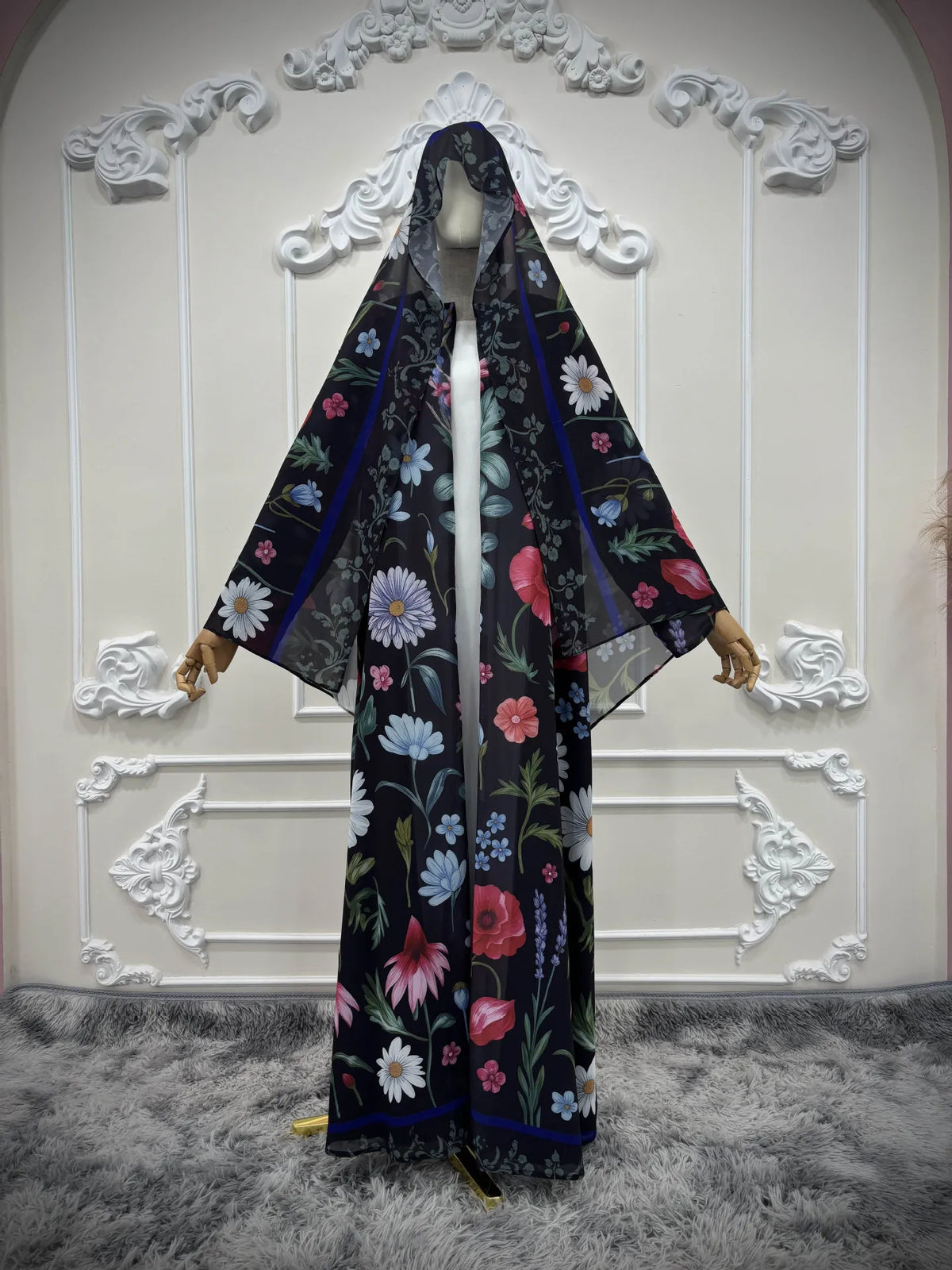Abaya Hijab Women Eid Party Dresses Jalabiya Muslim Flower Print Cardigan Robe Khimar Ramadan Dubai Open Abayas Kaftan Vestidos