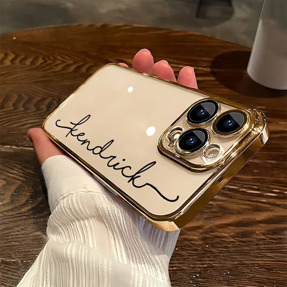Personalized Custom Name Phone Case Personalized Initials Soft Clear TPU For iPhone 11 To 16 Pro Max Plus With Lens Protector