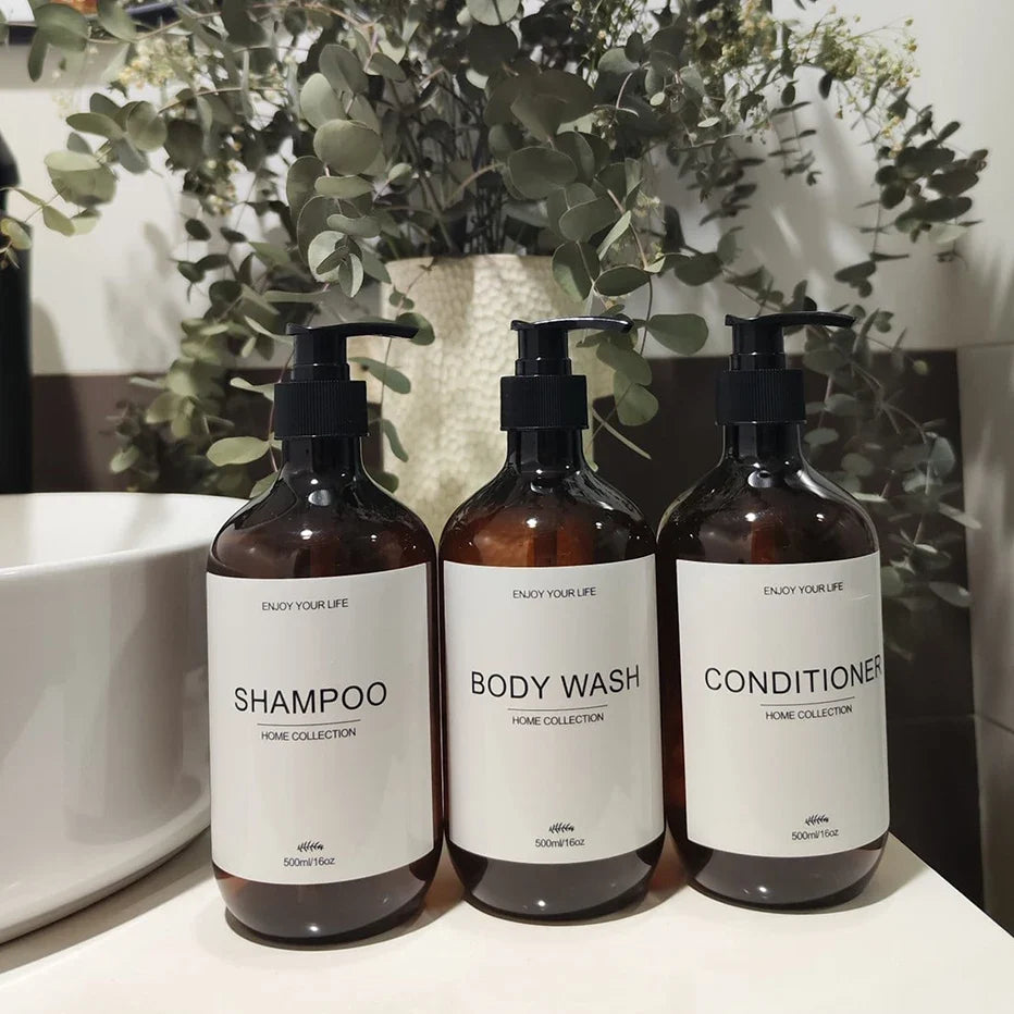 500ml Shampoo Body Wash Conditioner Dispenser Bottle Bathroom Waterproof Pre-Labeled Refillable Shampoo Bottle Soap Container