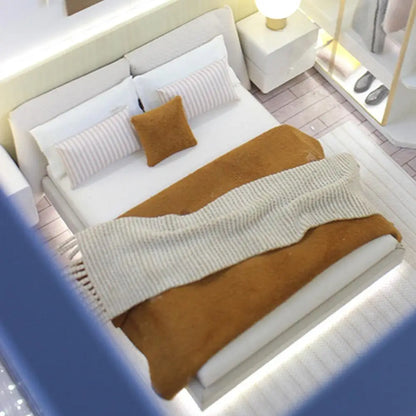 Bedroom Miniature Double Bed And Beddings New Cream Style Miniature Furniture Decoration