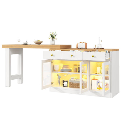 Wholesale Extendable kitchen island with rotatable table, LED lights and storage ARMOIRESTYLE