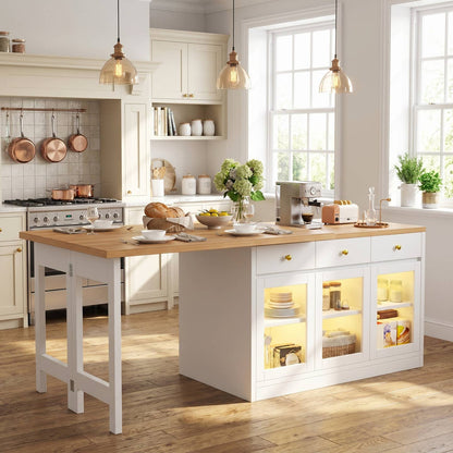 Wholesale Extendable kitchen island with rotatable table, LED lights and storage ARMOIRESTYLE