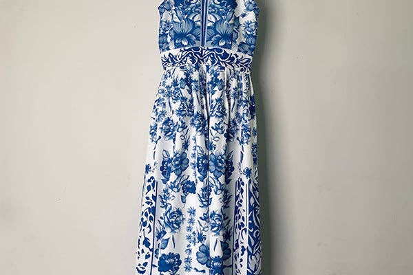 Wholesale A-Line Loose Flower Print Split-Joint Lapel Maxi Dresses