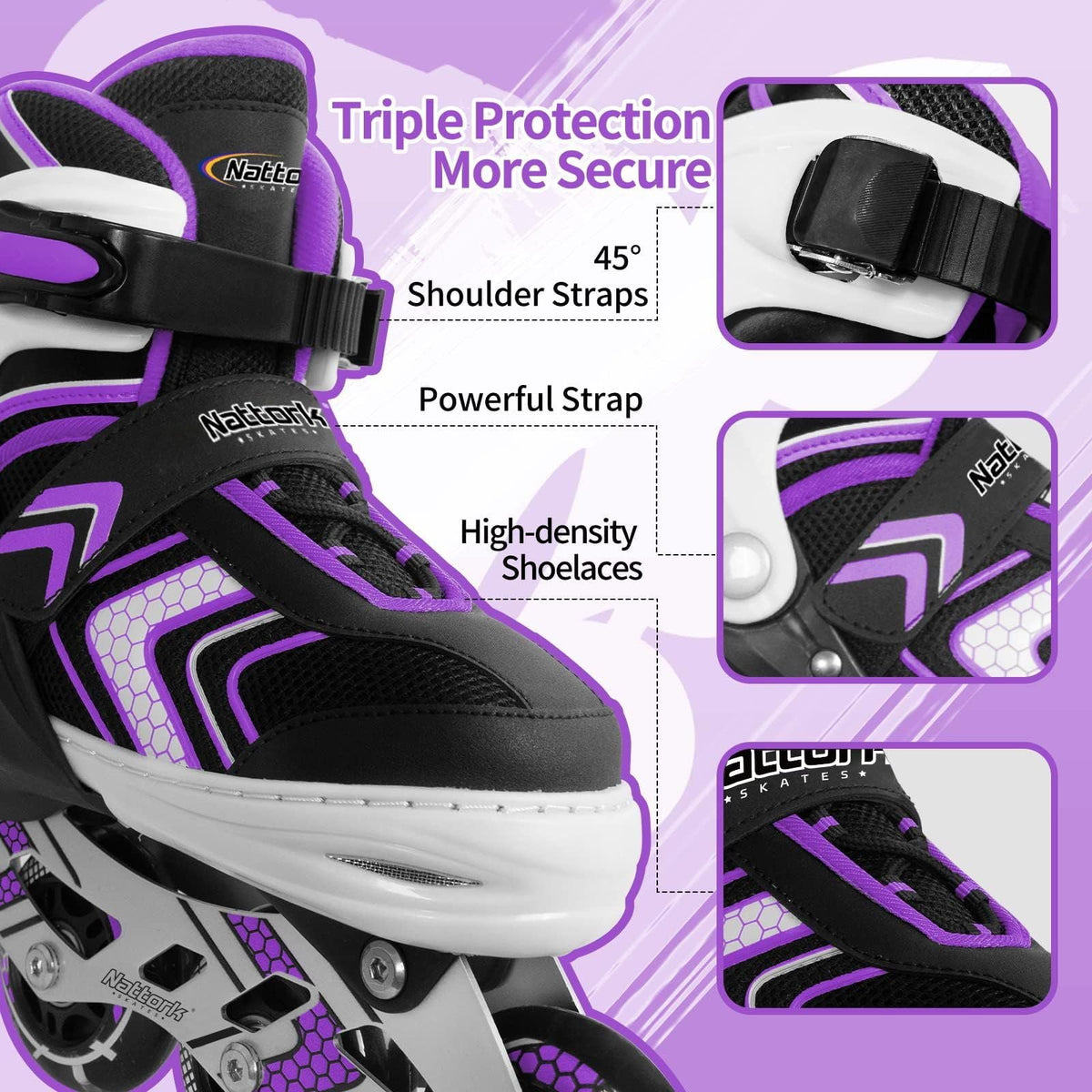 Adjustable Inline Skates Light-Up Wheels – Purple Size 8-12